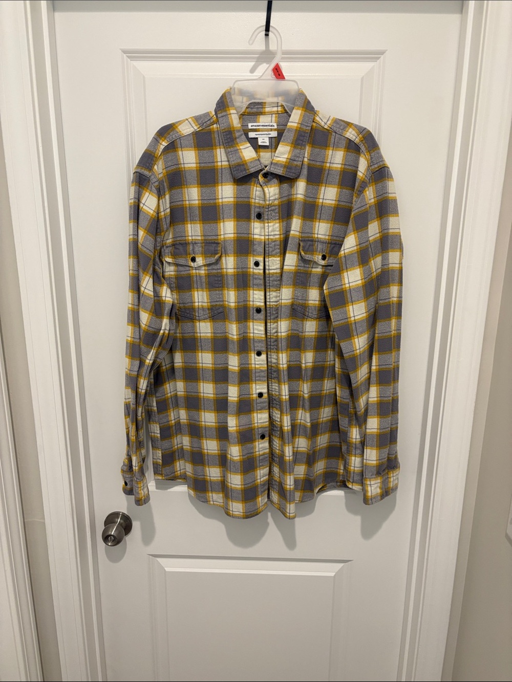 Amazon Essentials Yellow and Gray Plaid Button-Down Shirt